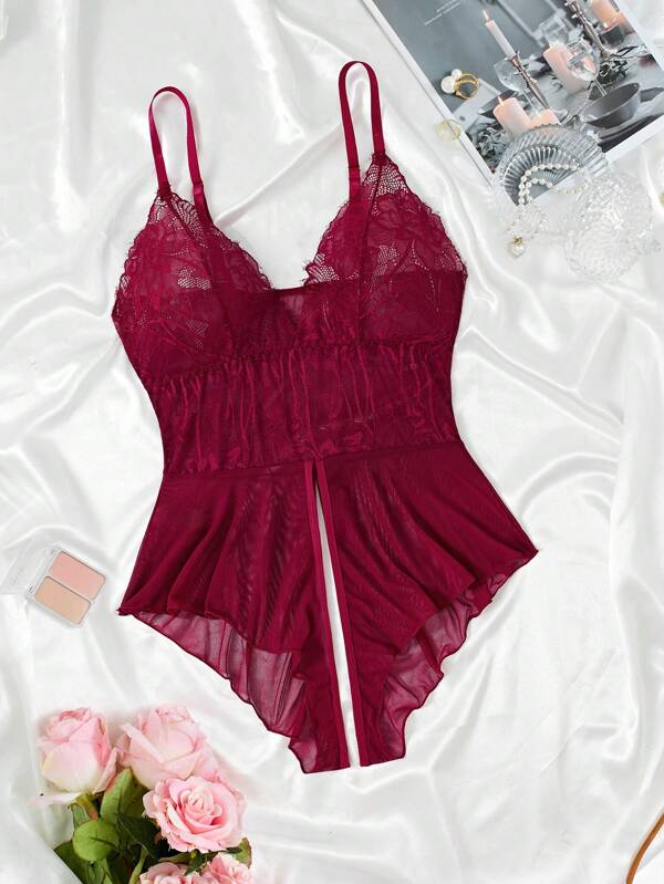 Damen Große Größen Spitze Patchwork Sexy Dessous Bodysuit