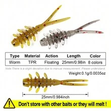 Spinpoler 25mm Micro Soft Worm Fishing Lure Light Game Tpr Mini Ajing Artificial Plastics Insect Ocean Rock Fishing Ice Fishing Freshwater Saltwater Mackerel Rockfishtackle - Multicolor - View 3