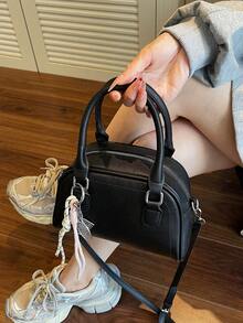 女士复古小手提包、斜挎单肩包、时尚工作手提包 - 黑色 - 查看 4