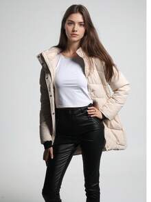 Women's Mid-Length Stylish Quilted Puffer Coat With Hood, 4 Colors Available. A Winter Wardrobe Essential. Style With Practicality. Warmth With Chic. - Beige - View 5