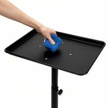 Carrello per parrucchiere in alluminio regolabile in altezza, nero, supporto per trattamenti girevole a 360° con vano porta-strumenti, design semplice senza telaio aggiuntivo, per la cura e lo styling dei capelli.