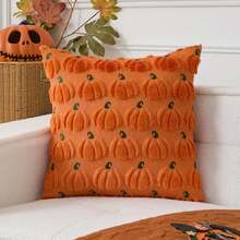 1 Vỏ gối thêu hình quả bí ngô Halloween mềm mại, trang trí, thích hợp cho ghế sofa phòng ngủ tại nhà, mùa thu - trái cam - Xem 4