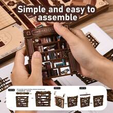 3D Puzzle Library Bookshelf Kit, DIY Miniature House Building Model, Wooden Craft Decor, Christmas & Birthday Gift