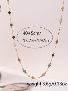 1条女士不锈钢项链，搭配随机混合天然石珠，手工制作，适合日常叠戴，可作为配饰或礼物（珠子颜色和数量随机，不含礼盒）