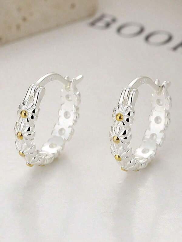 S925 Sterling Silver Delicate Fresh Daisy Flower Stud Earrings, & Elegant Earrings With High-End Vibe, Suitable As Friend Or Couple Gift Valentines