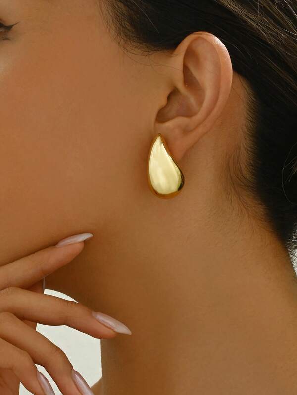 1 Pair Fashion Simple Teardrop Hoop Earrings, Suitable For Women Everyday, Dating, Commuting, Party Matching Jewelry