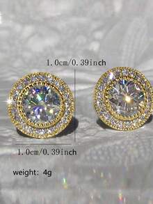 1 对简约时尚圆形宝石方晶锆石镶嵌闪亮环状耳环，男女通用嘻哈珠宝，适合日常佩戴、节日、周年纪念、生日、情人节礼物 - 銀色 - 查看 2