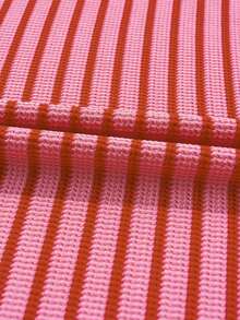 Acelitt Camiseta de punto de cuello redondo de manga corta y hombros descubiertos a rayas, talla grande, color rosa verano - Rosa - Ver 9