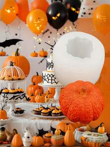 1 Multi-Cavity Pumpkin Mold, 3 Sizes Of Candle Molds For Making Scented Soap Handicrafts, Halloween Party Decoration Gifts - White - View 3