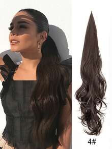 棕色渐变马尾假发片，柔韧环绕式波浪马尾假发片，长款合成假发片，适合女性和女孩使用 - 彩色 - 查看 15