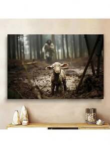 1 幅基督将拯救羔羊墙面艺术帆布印刷品,经典墙面艺术,适合客厅、卧室、厨房装饰,可选画框 - 彩色 - 查看 2