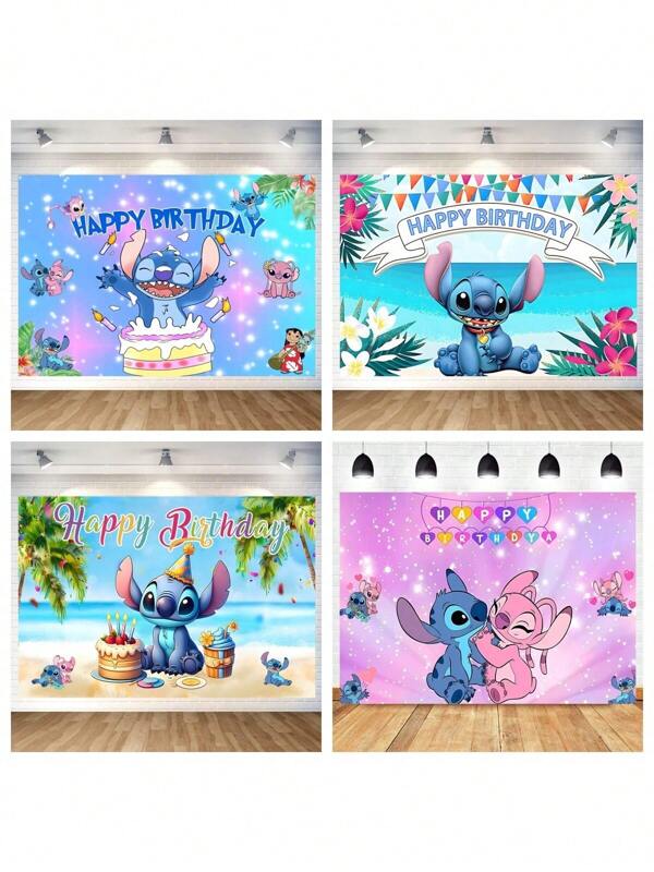 Disney 1 pièce Tissu décoratif thème Stitch, décoration de fête d'anniversaire, bannière de fond photo Stitch