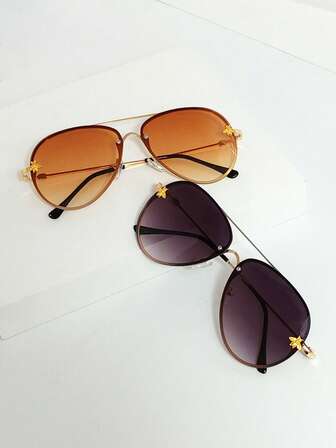 1 件装新款双桥女士蛙眼时尚眼镜，复古金属装饰眼镜，时尚眼镜，适合旅行、海滩、郊游、金属配饰