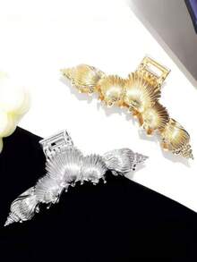 Hair Clips 1pc Elegant Large Shell Texture Striped Hair Clip, Sweet Elegant Hair Accessory Hair Accessories Elegant Claw Clips, School Stuff, College - Multicolor - View 7