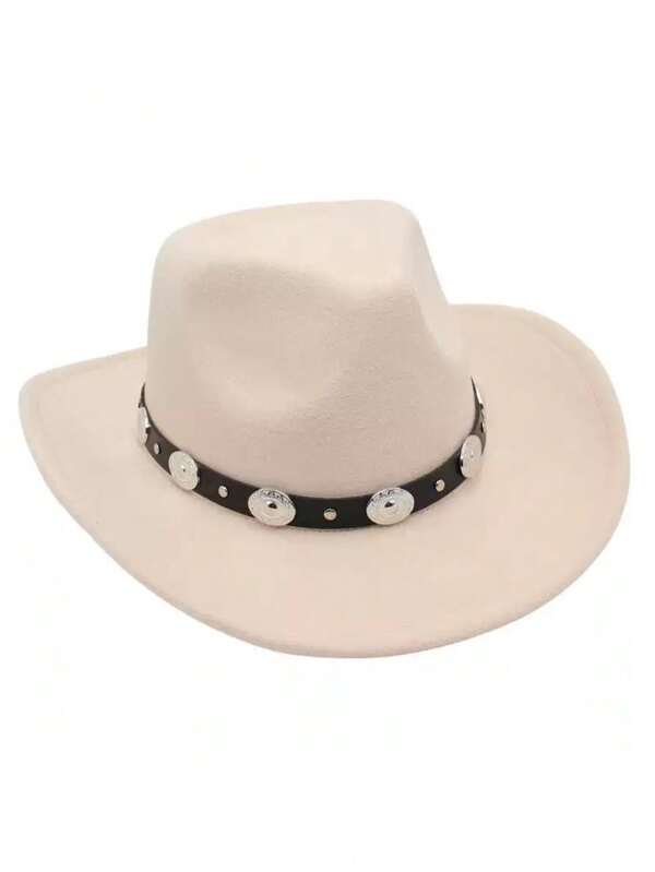1pc Unisex Solid Color British Style Metal Leather Belt Vintage Cap, Fedora Hat, Droplet Knight Cap, Casual Everyday Wear