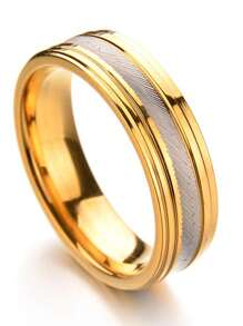 1 件永久不褪色格子水钻金色不锈钢戒指，情侣首饰，男友生日礼物