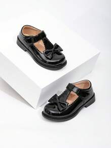 1 Par de Sapatos Planos Princesa de Couro Envernizado com Laço para Meninas, Sapatos Campus