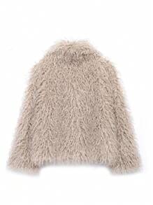 DEEKA Autumn/Winter New Women Faux Fur Effect Short Jacket, Fashion Minimalist European & American Style - Khaki - View 10