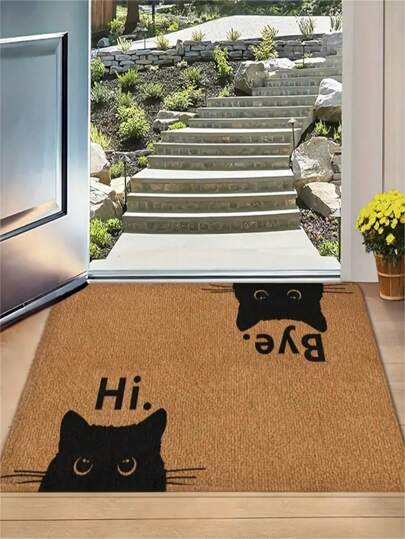 1 件装可爱猫咪图案门垫 - 双面“再见”和“你好！”猫咪迎宾主题地毯，适用于节日装饰、日常装饰、房间、客厅、卧室、厨房、办公室、复古农舍风格室内/室外入口垫