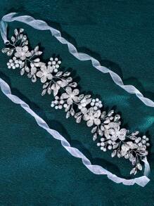 1件时尚百搭水晶仿珍珠新娘腰带，适合搭配婚纱、礼服、参加派对、节日聚会、日常穿着，也是情人节配饰。 - 銀色-白色歐根紗 - 查看 4