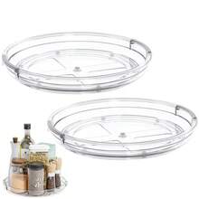 1/2Pcs Lazy Susan Organizer Turntable For Cabinet, 23.5cm/9.25inch, Rotating Condiment Organizer For Kitchen Pantry Organizers And Storage, Table Top, Fridge, Countertop, Spice Organization - Transparent - View 1