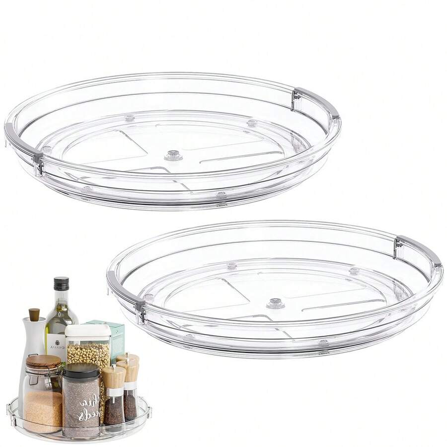 1/2Pcs Lazy Susan Organizer Turntable For Cabinet, 23.5cm/9.25inch, Rotating Condiment Organizer For Kitchen Pantry Organizers And Storage, Table Top, Fridge, Countertop, Spice Organization - Transparent - View 1