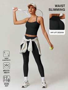 VVX Women's 2 Piece Outfits Casual Sets Ruched Camisole Tops And High Waisted Shorts/Pants Leggings Tracksuit Sets - 黑色 - 查看 3