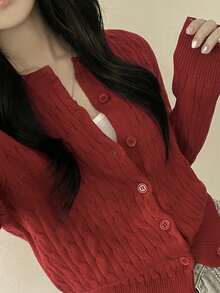 2025秋冬舒适修身长袖纽扣开衫