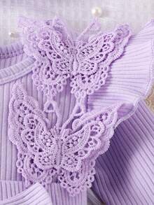 Baby Girls' Elegant Winter Romper Set: Lace Butterfly Bow, Pure Dress For Holiday Photos - Màu tím - Xem 4