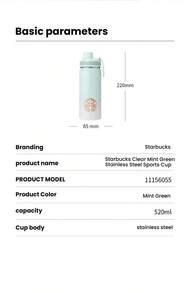 Starbucks Mint Green High-Value Model 520ml Large Capacity Leak-Proof Stainless Steel Insulation Sports Cup Boys And Girls Water Cup Coffee Cup Office Commuting Gift - Mint Green - View 6