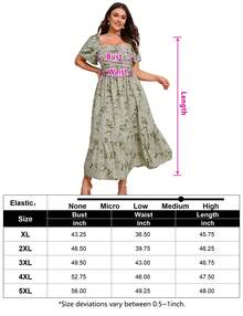 GoyRrbay Plus Size Women's Floral Maxi Dress Short Sleeve Shirred Squared Neck Flomal Long Dress - 綠底小花 - 查看 5