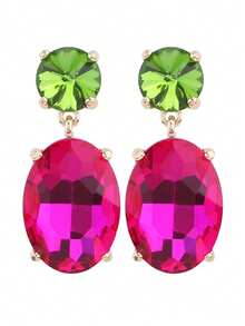 ACEHLN 1 对北美风格锌合金圆形耳钉，配椭圆形玻璃吊坠，钻石装饰女士婚礼/正式耳环 - Style 1 - 查看 15