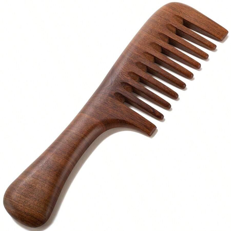 QY Wooden Comb For Women Hair Growth Wide Tooth Comb For Curls With Handle Ebony Wood  1613 - 長寬 - 查看 1