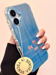 Ocean Cute Fish Gradient Blue Laser Phone Case Compatible With IPhone 16 15 14 13 12 11 Pro Max Korean Summer Goldfish Shockproof Bumper Protective Back Cover