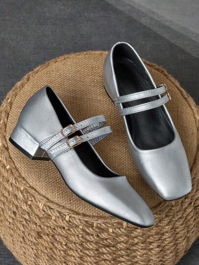 Pantofi Mary Jane cu toc gros și jos, pentru femei, cu toc acoperit cu material de 3 cm, negri, la modă, versatili, albastru închis, cafea, vișiniu, pentru toate anotimpurile