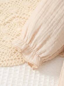 MommBaby MommBaby Infant Girls' Solid Color 100% Cotton Ruched Button Front Long Sleeve Romper With Footed Legs, Casual Outfit For Spring & Autumn