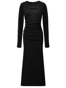 Liso, Elegante, Informal, Fruncido, Cremallera, Tejido de punto acanalado, Formal y de Noche - Negro - Ver 4