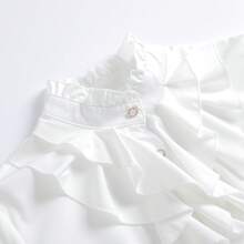 Women White Shirt, Small And Stylish Design, Slim Fit, Small Stand Collar, Professional Dress Shirt For Spring And Autumn, Long-Sleeved Chiffon Top - trắng - Xem 4
