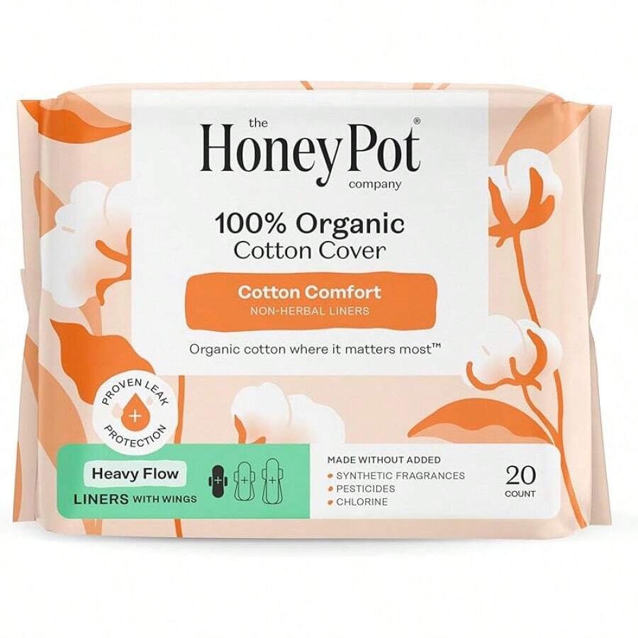 The Honey Pot Company - Sanitary Pads For Women - Non-Herbal Super W/Wings - Organic - Cotton Cover & Ultra-Absorbent Pulp Core - Feminine Care - FSA & HSA Eligible - 16 Ct - Non-herbal Heavy Flow Liners - View 1