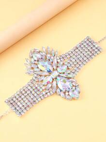 1 pieza Brazalete grande de plata con cristales AB, joyería de cóctel versátil de moda como regalo para mujeres