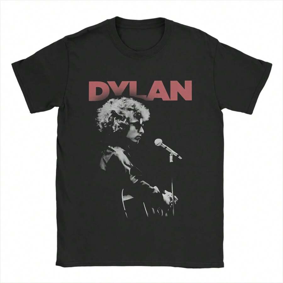 Bob Dylan T Shirt For Men Cotton Unique T-Shirt Round Collar Wild Dog Motorcycle Tees Short Sleeve Clothes Gift Idea - màu đen - Xem 1