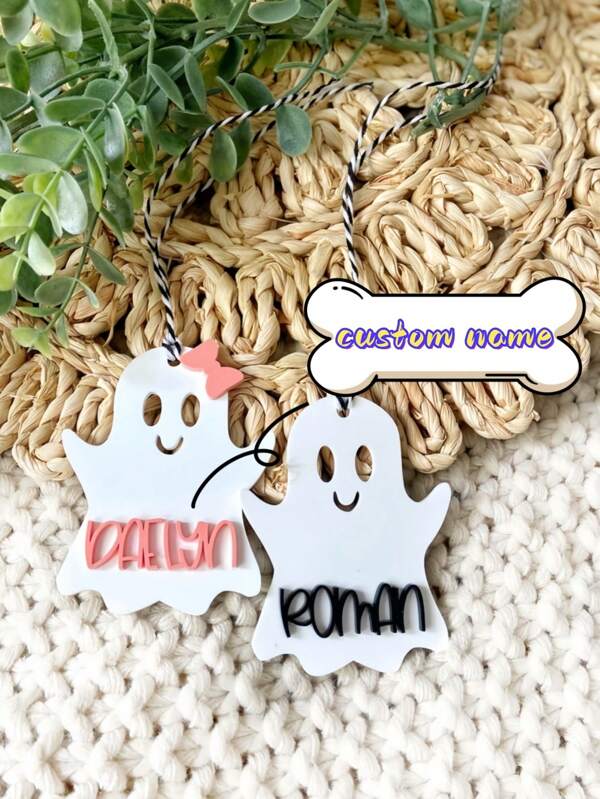 1 PC Custom Double Layer Acrylic Key Chain, Ghost Shape Keychain, Unique Shape Keychain, Customizable Personalized Name, Backpack Tag, Halloween Basket Tag, Trick Or Treat, Halloween Ornament, Ghost Tag, Gift For Family, Unique Gift, Ideal For Back-To- Gift As Halloween And Christmas,Ideal Gift For Women, Ideal Gift For Men, Customized, Personalized, Birthday Gift, Anniversary Gift,Halloween And Christmas Gifts,Party Favors