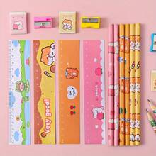4 Pieces Durable Cartoon Pencil Stationery Set, 5 Pieces Combination Drawing Tool Kit, School Supplies, Office Supplies, Educational Gifts, Holiday Prizes, School Supplies Stationery Teacher Gifts(Random Colors) - Multicolor - View 6