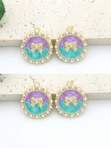 4 件珠光渐变蝴蝶结、心形和圆形吊坠 DIY 珠宝配饰，复古奢华耳环、项链，适合日常佩戴