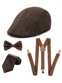 D EXCEED 2/4/5/8 Pcs 1920s Men's Berets, Ties, Bowties & Suspenders, Retro Gatsby Costume Accessories For Cosplay, Halloween, Roaring 20s Dinners & Themed Parties - Multicolor - View 4