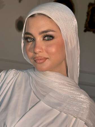 1pc Women's Basic Solid Color Silk-Like Elegant Shiny Soft Headscarf, Arabian Casual Long Scarf, Conservative Plain Hijab Suitable For Daily Use For Dress