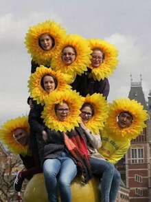 1 套向日葵头饰服装，绿叶手套 + 向日葵面罩，有趣的表演道具，向日葵帽子，黄色花朵头饰，适合化妆舞会、舞蹈表演、节日游戏，成人尺寸 - 黃色 - 查看 8