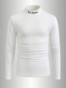 2PCS Long-Sleeved Half Turtleneck Base Layer Shirt With Letter Pattern, Casual T-Shirt For Men In Autumn And Winter, Two Pieces Set