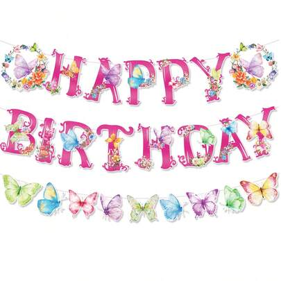 Schmetterling Geburtstags Banner, rosa Geburtstag Dekoration, schönes Schmetterling Thema Geburtstag Banner