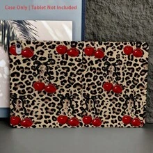 豹纹印花背景，饰以红色樱桃和黑色蝴蝶结图案 - 时尚复古平板电脑保护套，带笔槽，兼容 iPad 10.9/10.2/Air 第五代/Pro 11/第十代/9.7/Air 2/iPad（第七代）/iPad（第八代）/iPad Air 4/5/iPad Pro 11/iPad 第十代 10.9 英寸（2022 款）智能保护套/iPad Air 13（M3 2025 款）/iPad Air 11（M3 2025 款）/iPad Air 11（M3 2025 款）/iPad 11（A16 2025 款）/Galaxy Tab S10+/S9/A9，具备自动休眠/唤醒功能 - 彩色 - 查看 10
